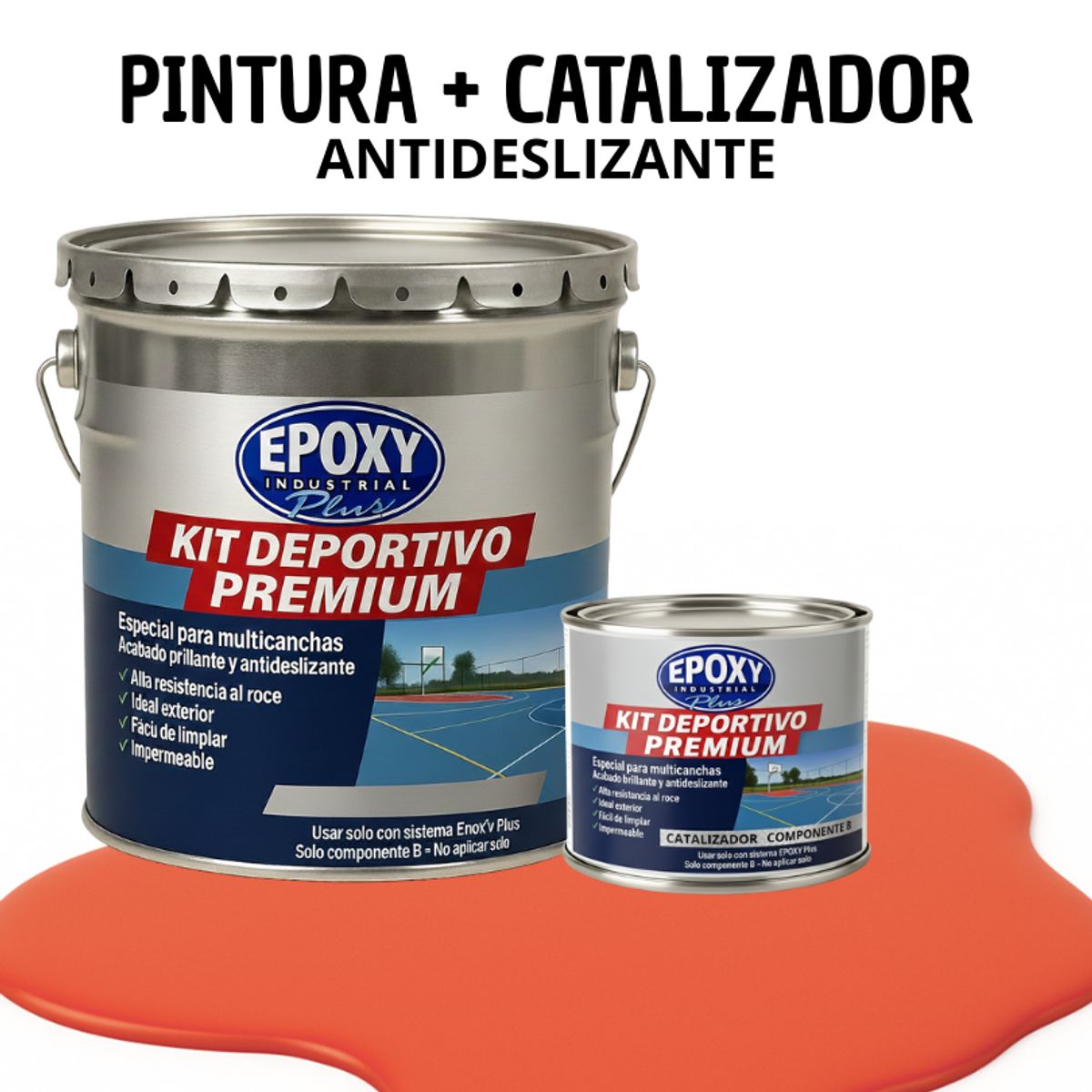 EPOXY - PINTURA PISOS  CANCHAS - KIT PREMUM P2 2K- KIT TINETA  NARANJA VIBRANTE