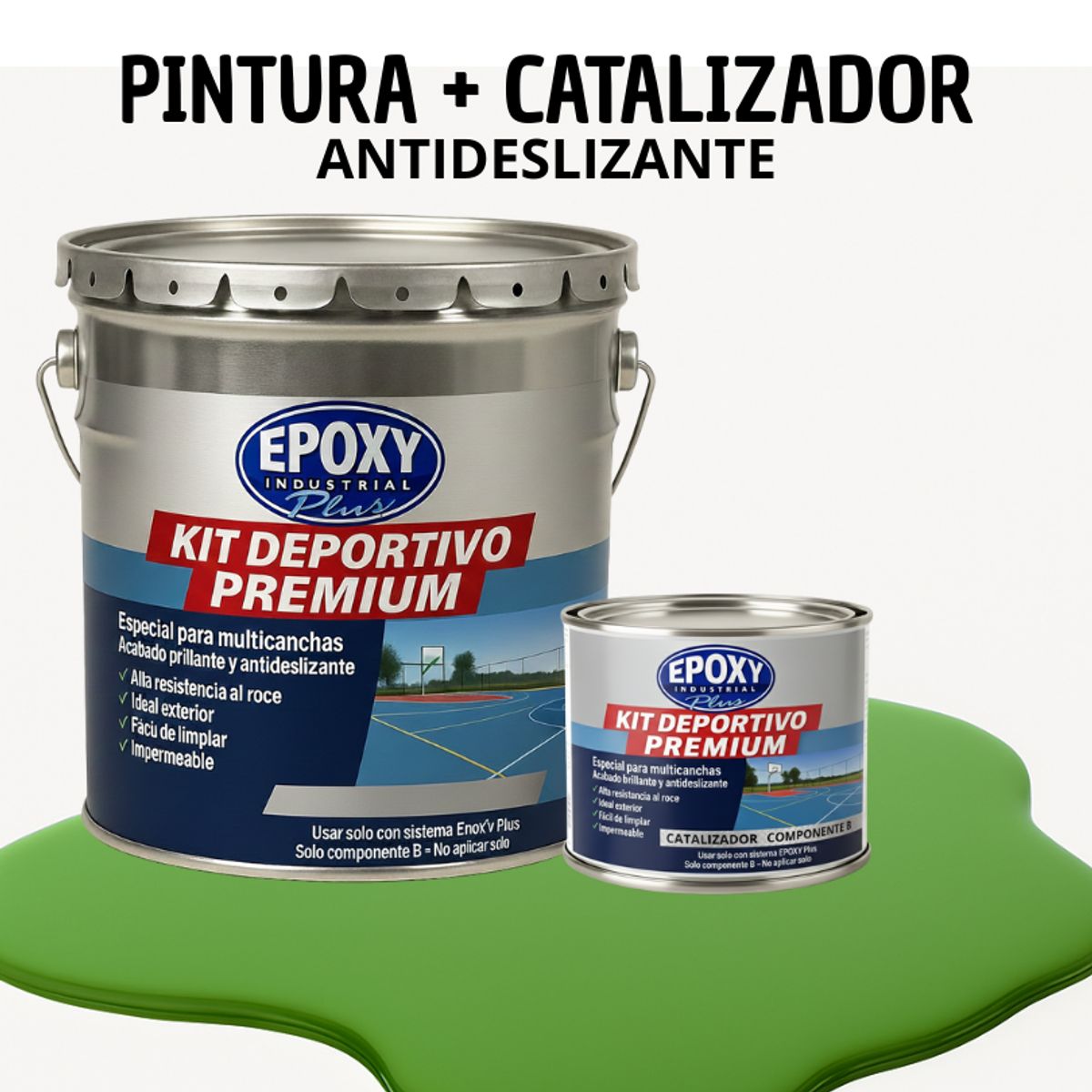 EPOXY - PINTURA PISOS  CANCHAS - KIT PREMUM P2 2K- KIT TINETA  VERDE MEDIO