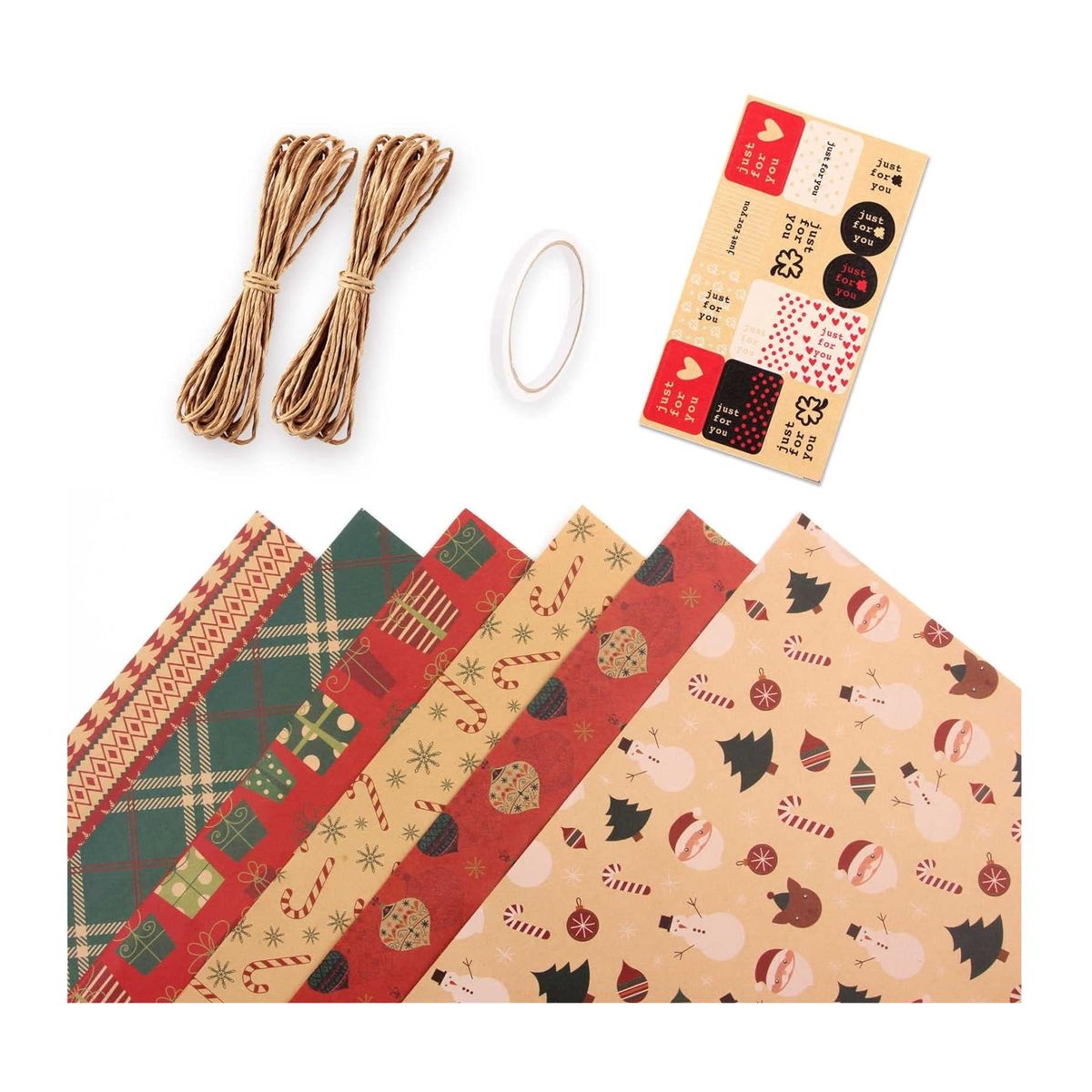 GENERICO - SET 6 papeles navideños kraft y etiquetas