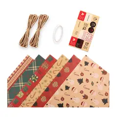 GENERICO - SET 6 papeles navideños kraft y etiquetas