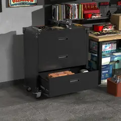 GENERICO - Gabinete Metalico de Herramientas 3 Cajones con ruedas - Black Premium TC-11