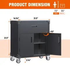 GENERICO - Gabinete Metalico 2 puertas 1 cajon con ruedas - Black Premium TC-13