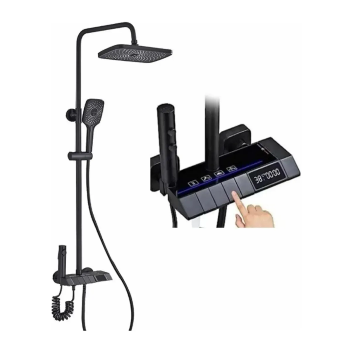 GENERICO - Ducha Elegante Columna Visor Digital 4 Funciones Color Negro