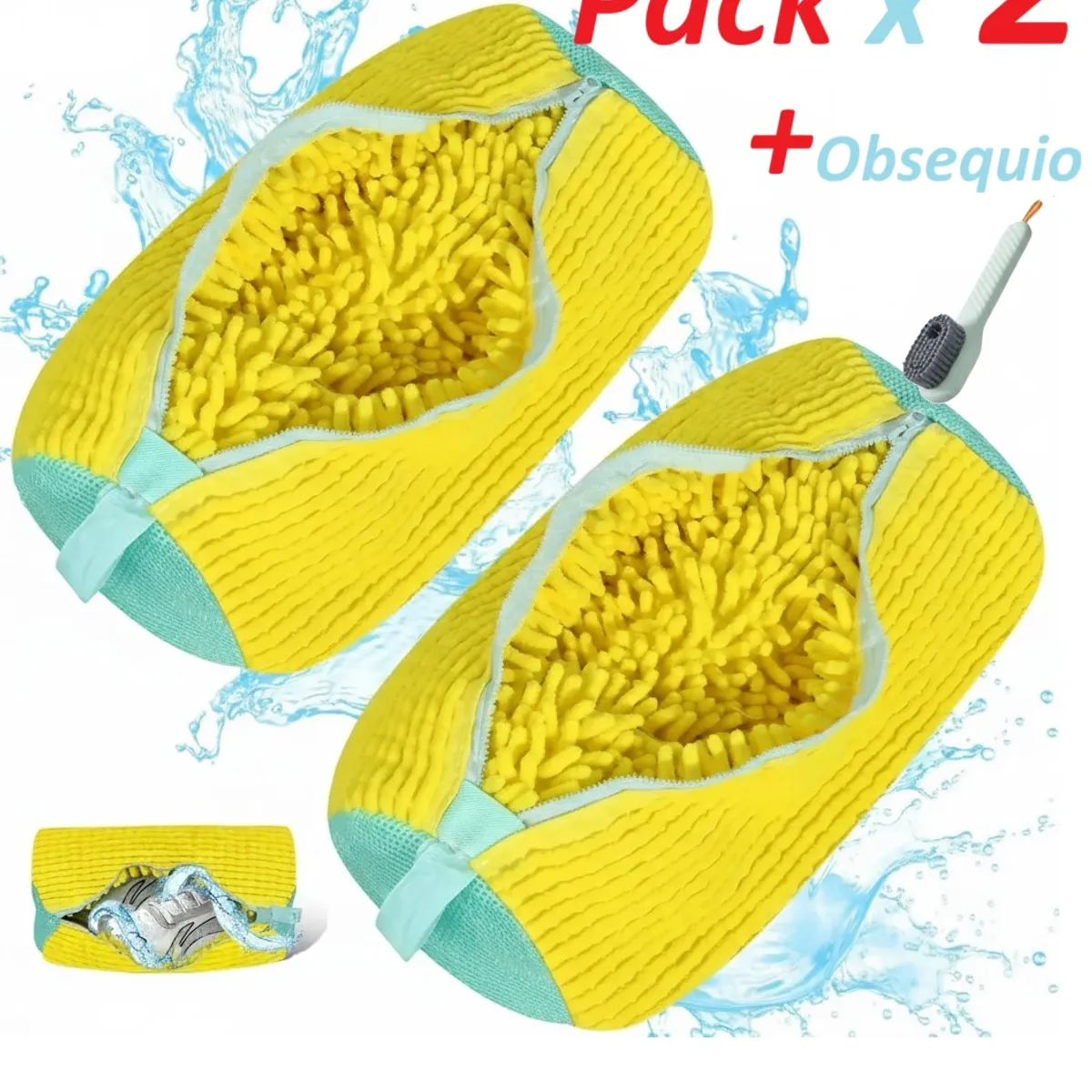 GENERICO - Bolsa Para Lavar Zapatillas Zapato Ropa Funda Lavadora Malla Gris Pack x 2 + Cepillo Dispensador