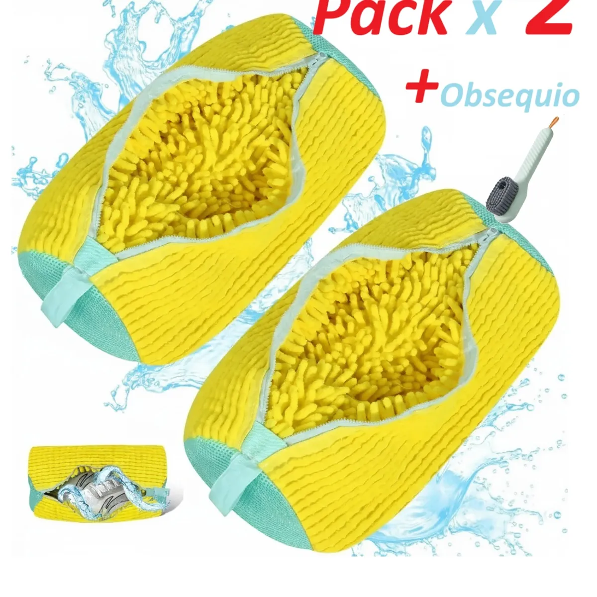 GENERICO - Bolsa Para Lavar Zapatillas Zapato Ropa Funda Lavadora Malla Gris Pack x 2 + Cepillo Dispensador