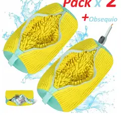 GENERICO - Bolsa Para Lavar Zapatillas Zapato Ropa Funda Lavadora Malla Gris Pack x 2 + Cepillo Dispensador