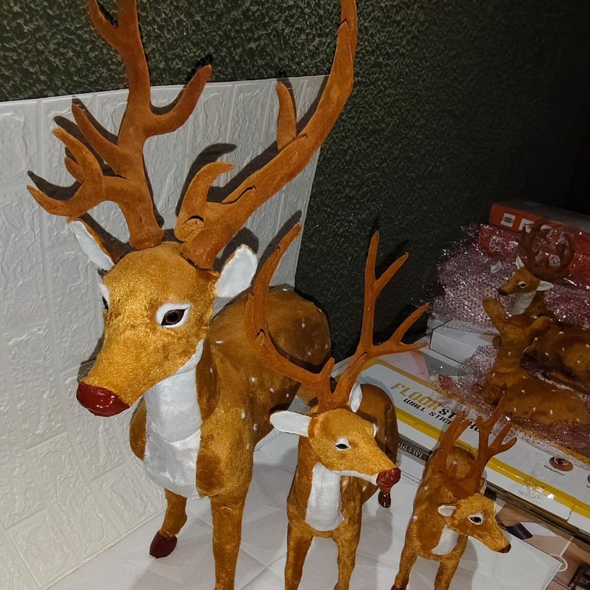 GENERICO - 3 Reno de Navidad para Decorar Aterciopelados de 40, 60, 80 cms