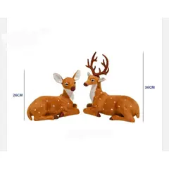 GENERICO - Pareja de Renos o Ciervos de Navidad para Decorar Aterciopelados de 26 y 36 cms