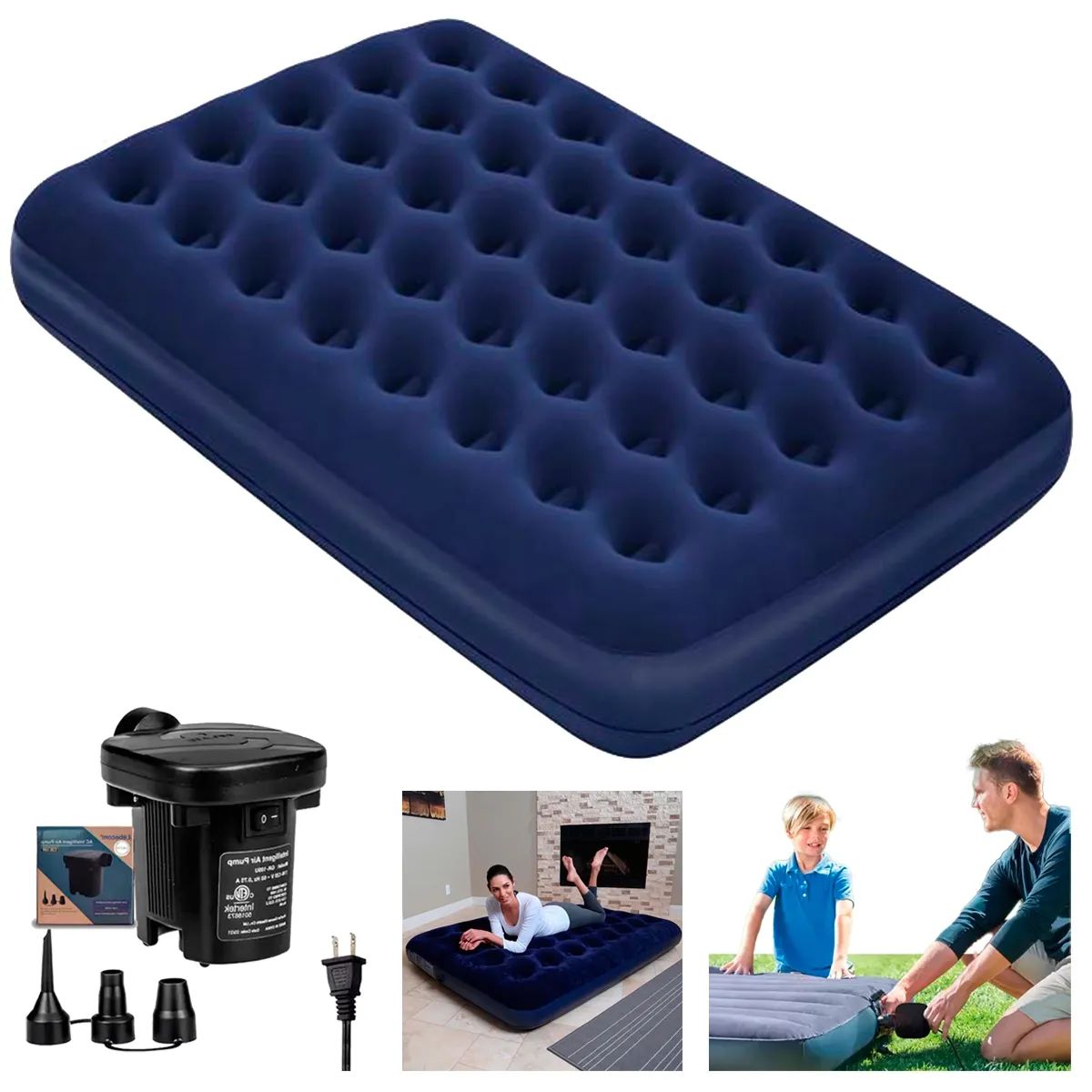 GENERICO - Colchón Inflable 1 Plaza Mas Bomba De Aire Portátil Práctico