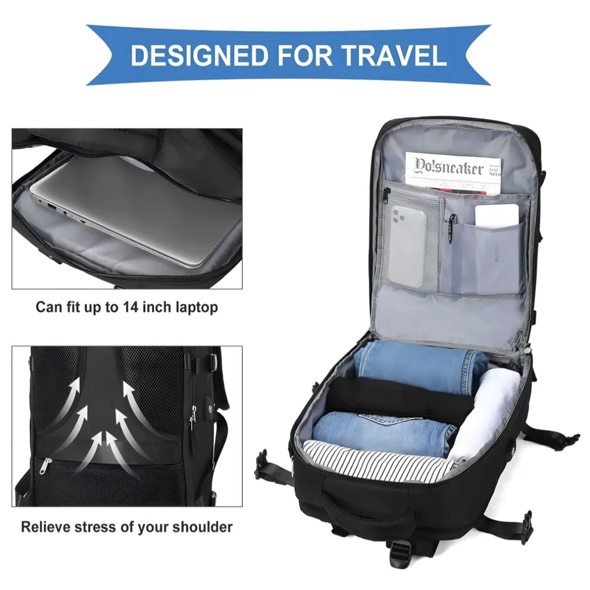 GENERICO - Maleta Mochila De Viaje Avión Aprobado Gran Capacidad  Diseño De La Tela Lisa