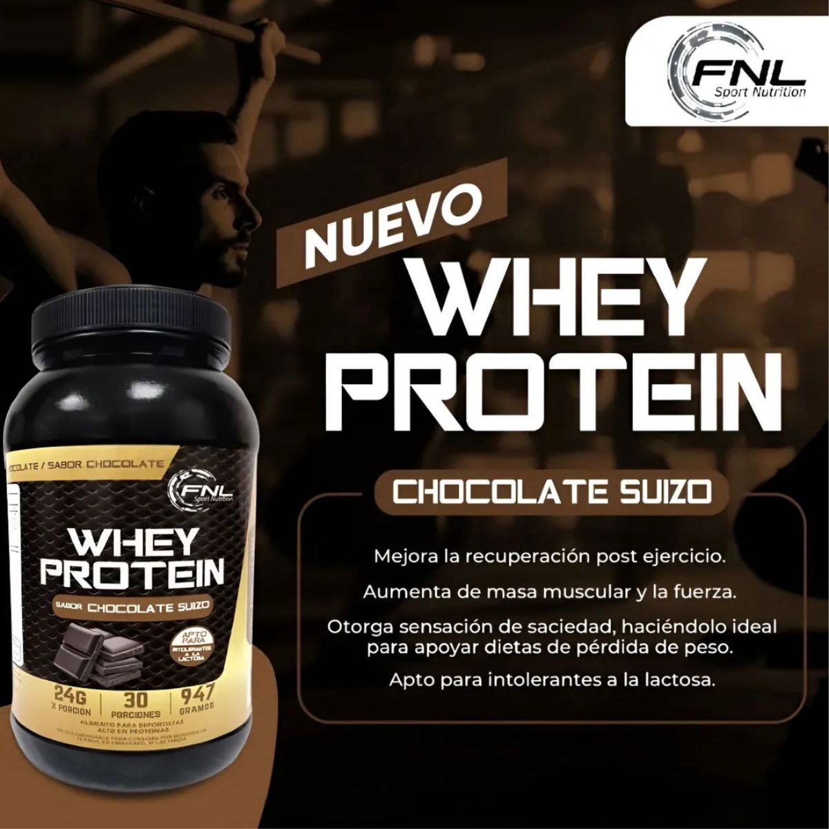 FNL - WHEY PROTEIN FNL Sabor Chocolate Suizo 947g - 24g Proteína pp