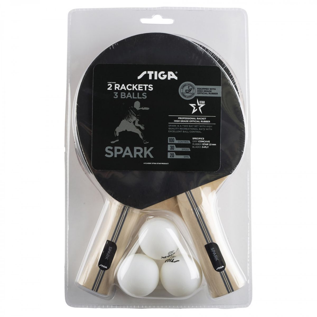 STIGA - SET TENIS DE MESA SPARK HOBBY - 2 PALETAS - 3 PELOTAS