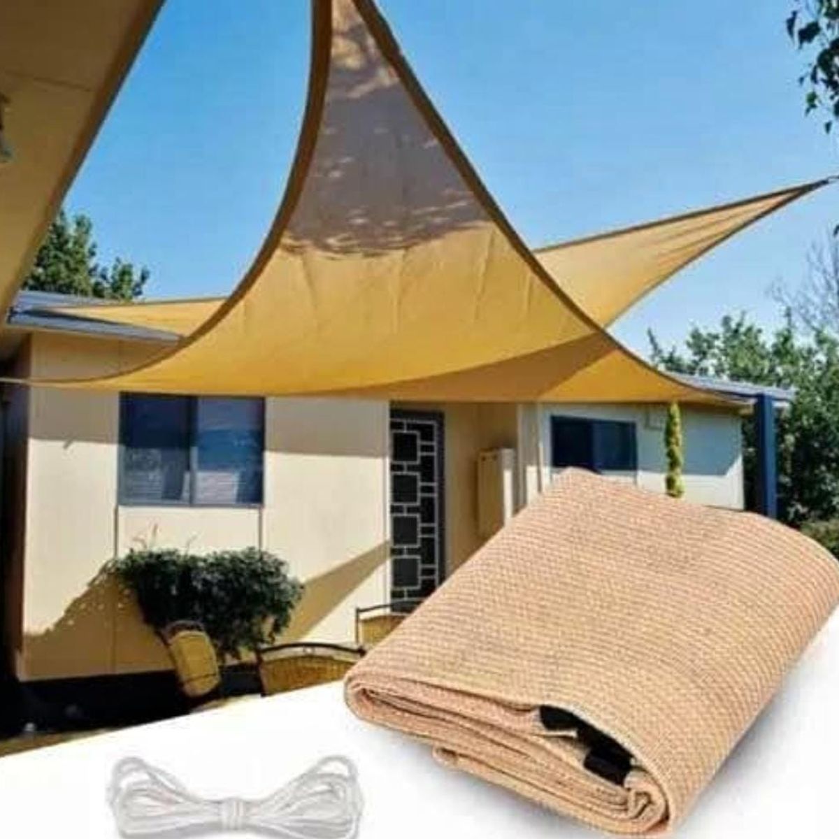 GENERICO - Toldo Carpas tipo Vela Sombra Cuadrado 4mx4m Color Beige