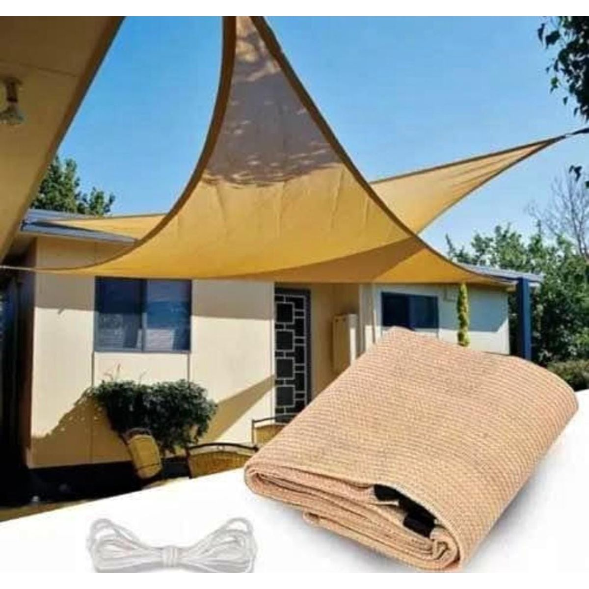 GENERICO - Toldo Carpas tipo Vela Sombra Cuadrado 4mx4m Color Beige