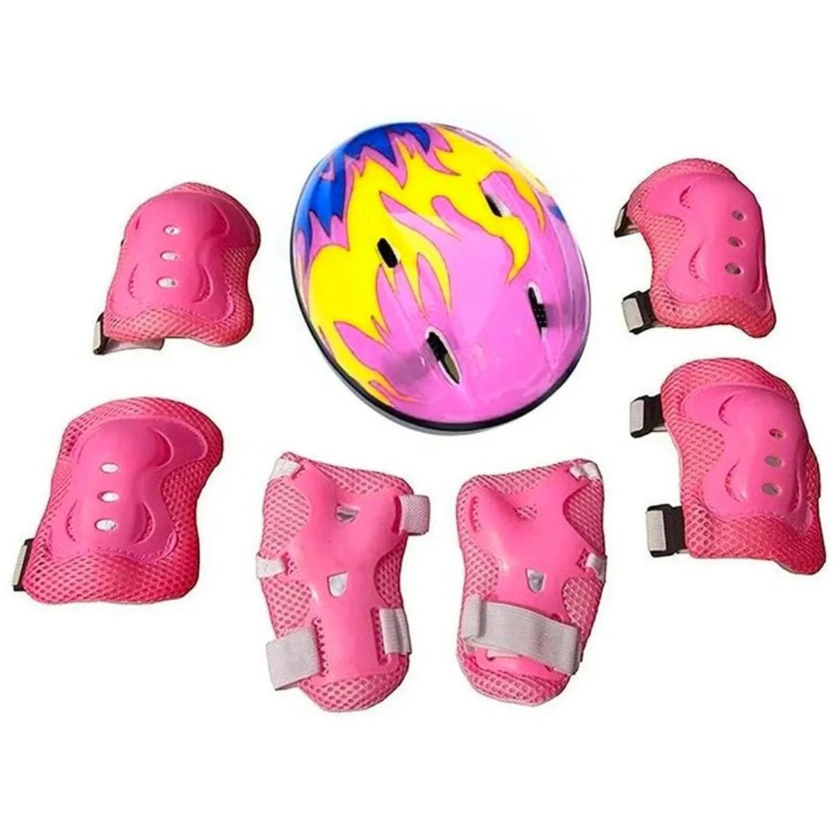 GENERICO - Set de Proteccion para Niños. 7 piezas Rosado con Fuego