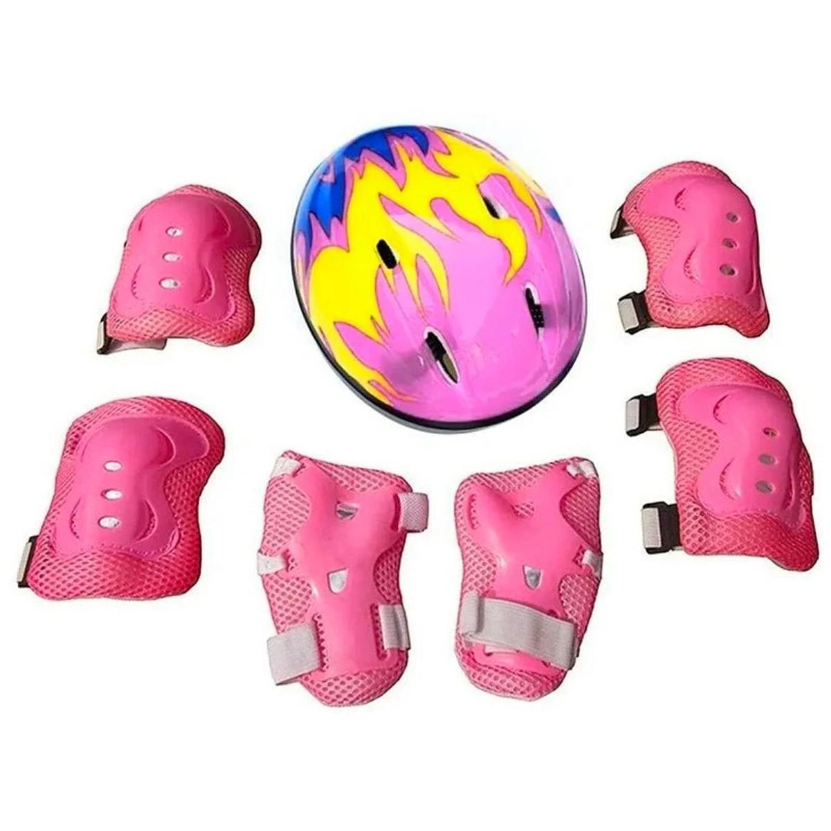 GENERICO - Set de Proteccion para Niños. 7 piezas Rosado con Fuego