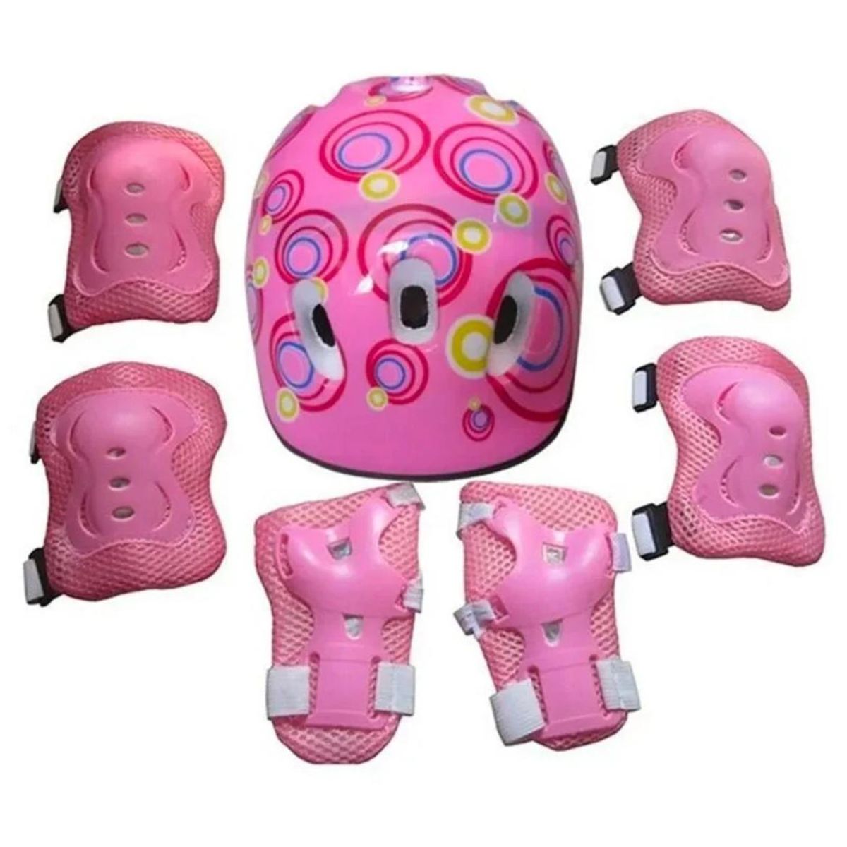 GENERICO - Set de Proteccion para Niños. 7 piezas Rosado con Circulos