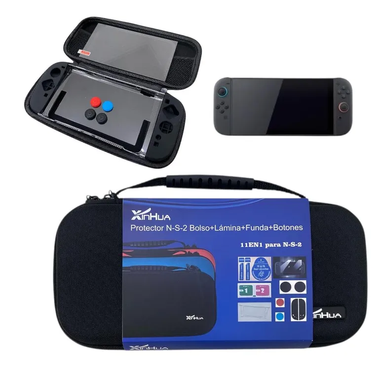 GENERICO Kit 11 en 1 para Nueva Nintendo Switch 2 – Estuche + Carcasa + Lámina NEGRO