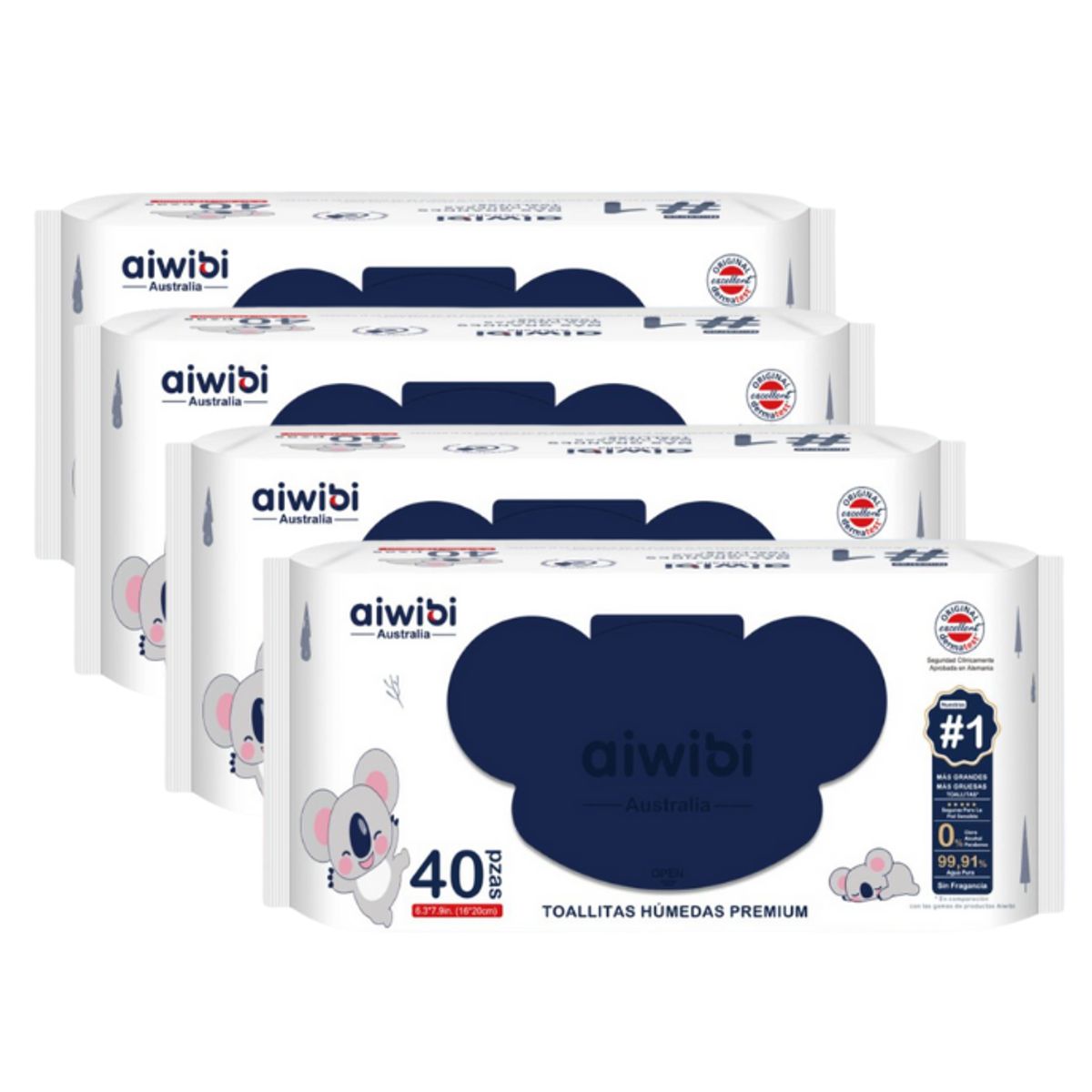 GENERICO - Toallas Húmedas Premium Aiwibi 9991%agua Pack 4x40und