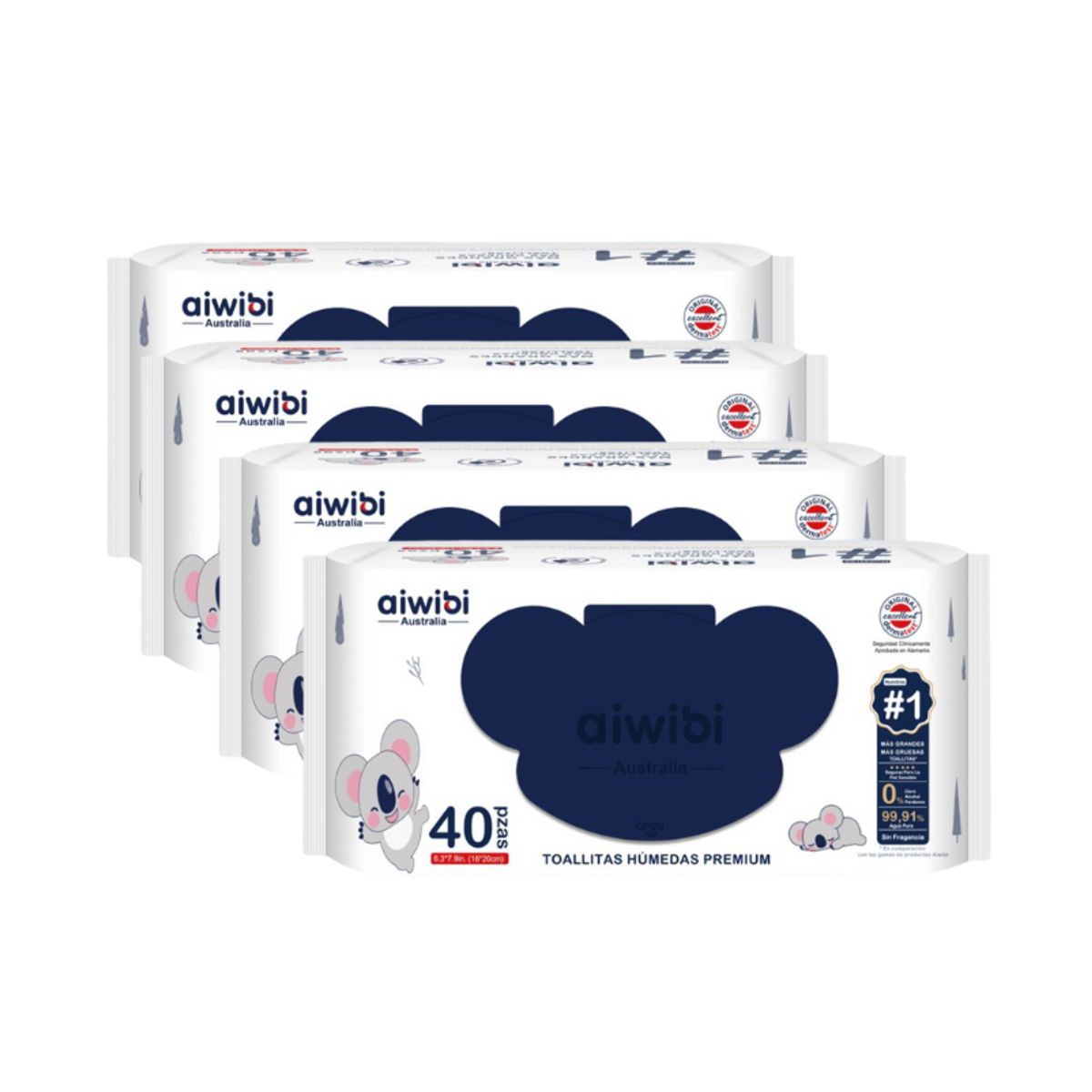 GENERICO - Toallas Húmedas Premium Aiwibi 9991%agua Pack 4x40und