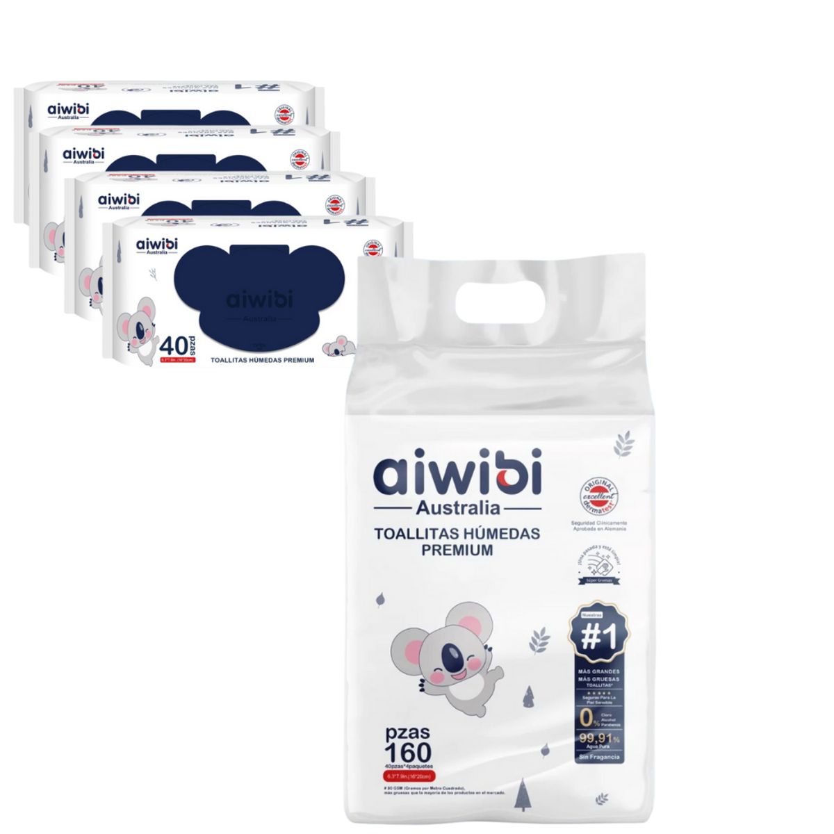 GENERICO - Toallas Húmedas Premium Aiwibi 9991%agua Pack 4x40und