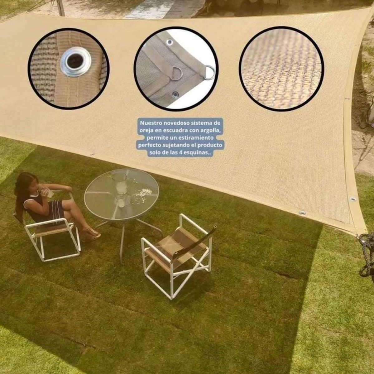 GENERICO - Toldo Carpas tipo Vela Sombra Rectangular 3mx2m Color Beige