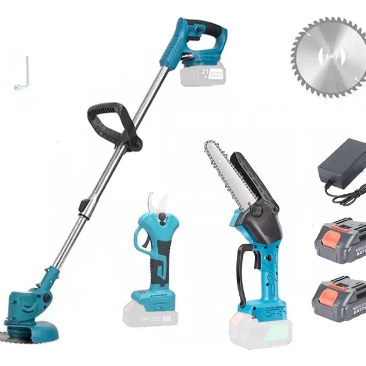 MOVI - KIT JARDINERÍA 3 EN 1 DESMALEZADORA + MOTOSIERRA Y TIJERA DE PODAR 48V USB