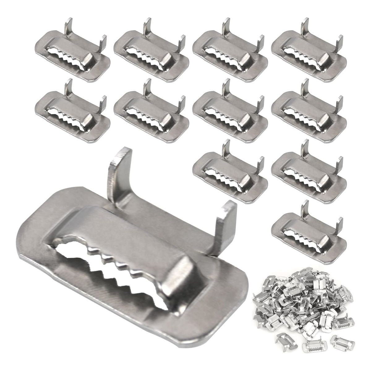 KINDA NICE - Hebilla Para Fleje 1/2 Acero Inoxidable - 100 Unidades Plata