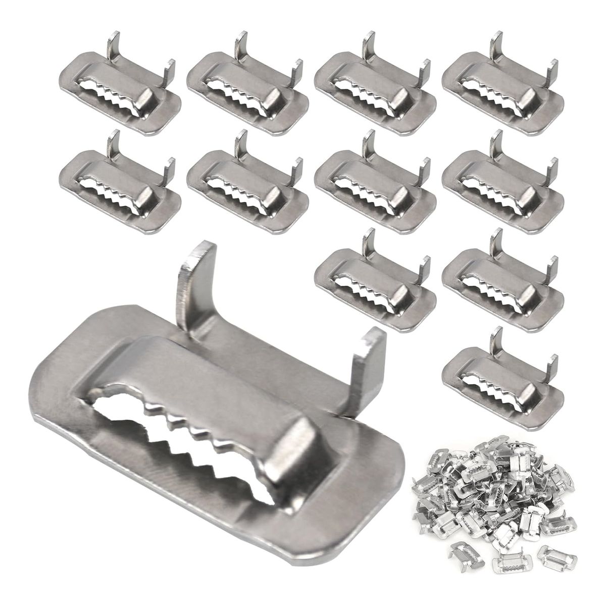 KINDA NICE - Hebilla Para Fleje 1/2 Acero Inoxidable - 100 Unidades Plata