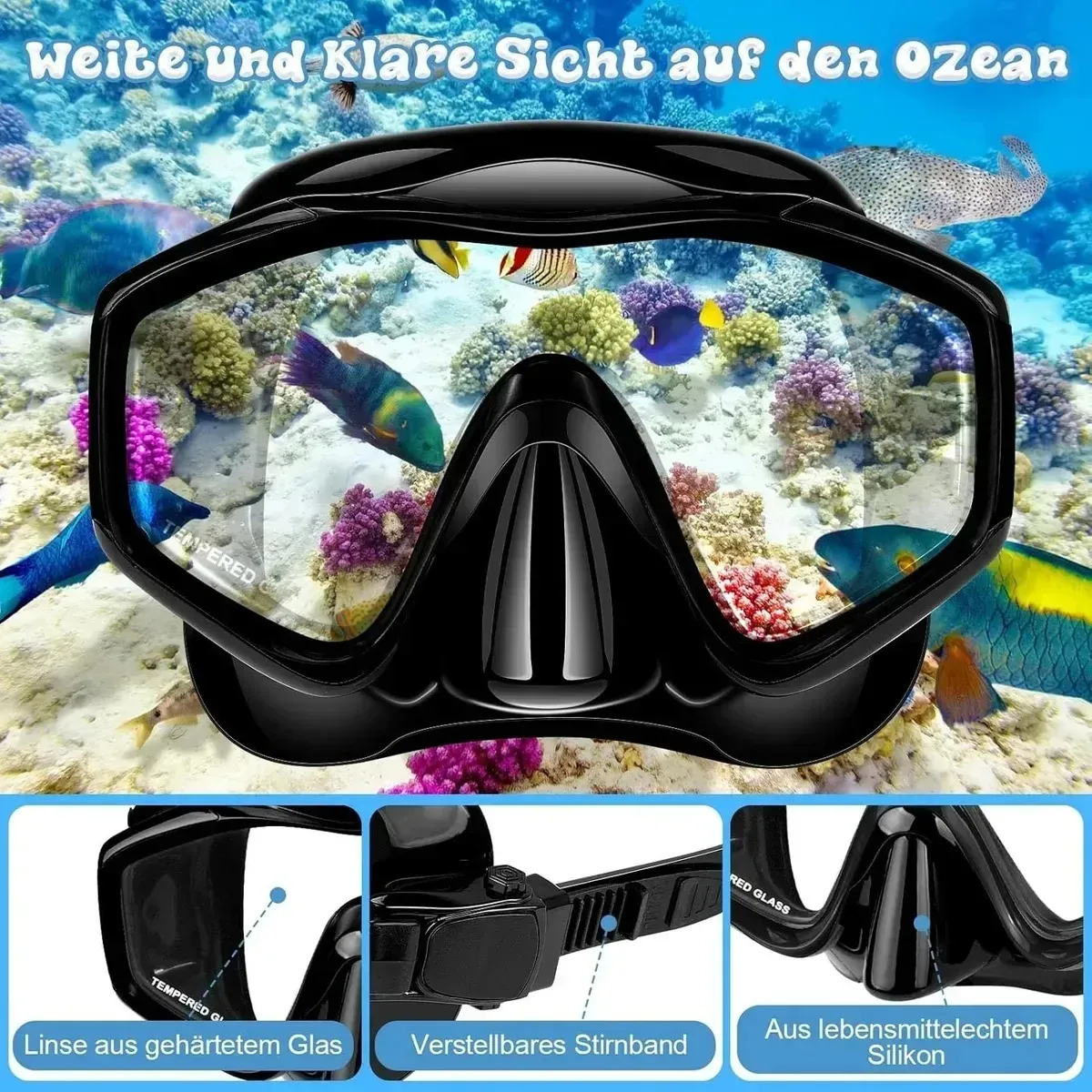 GENERICO - Kit Buceo Mascara Snorkel Profesional Ajustable Full Vision