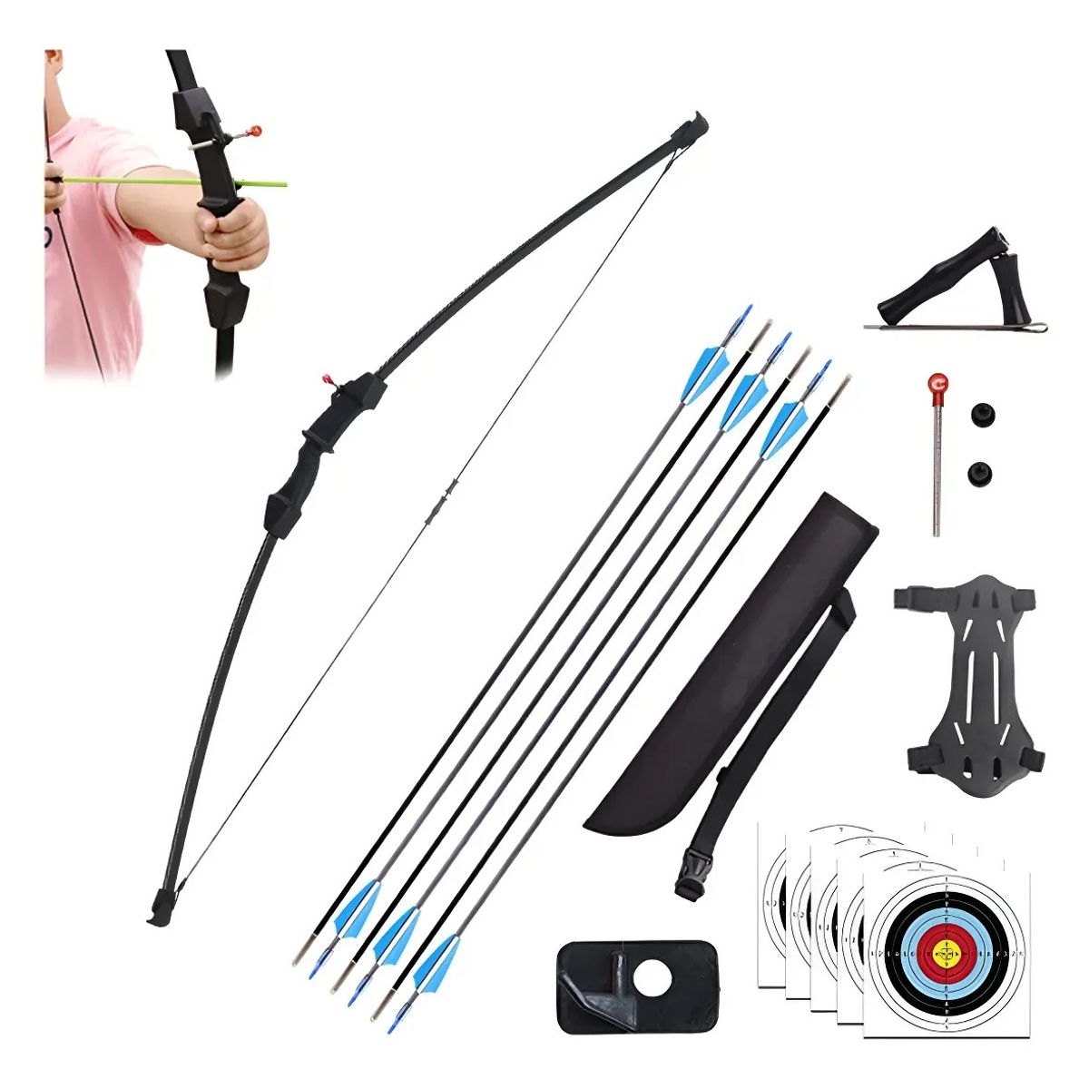 KUANGYE - Arco Recurvo Deportivo Con Flechas Y Accesorios Para Niño