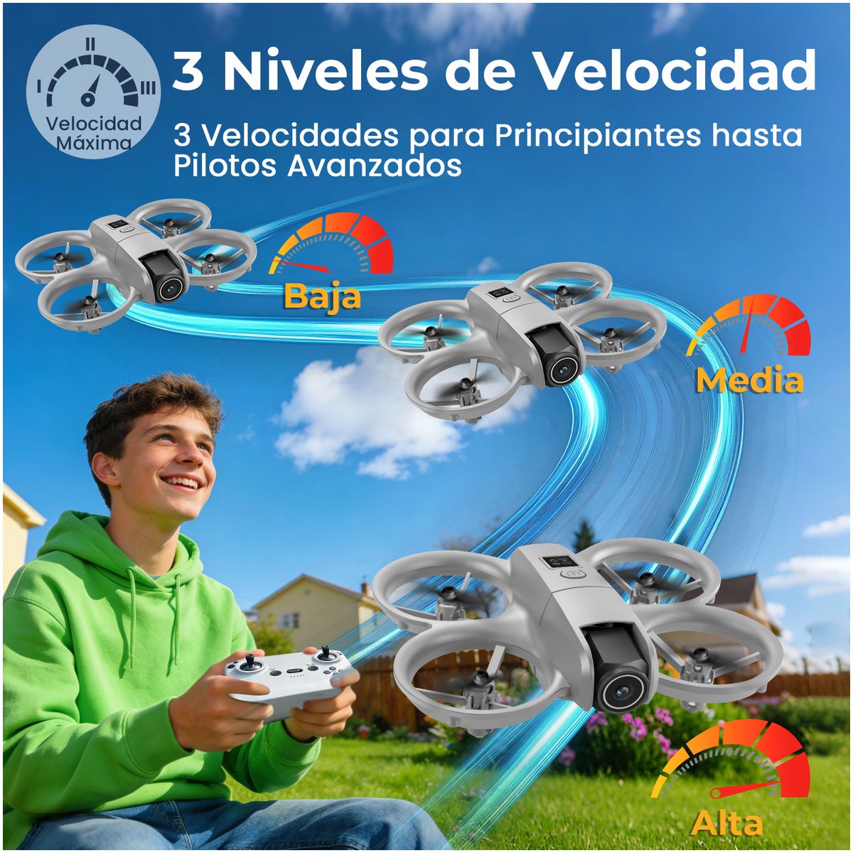 VIDITA - Mini Drone FPV Doble Cámara 4K Fácil de Usar 3 Baterías WiFi