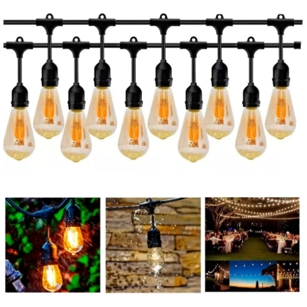 GENERICO - Guirnalda Luces Led 10m 10ampolletas Vintage Solar Exterior Luces Amarillo