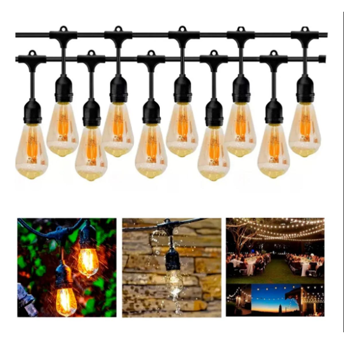 GENERICO - Guirnalda Luces Led 10m 10ampolletas Vintage Solar Exterior Luces Amarillo
