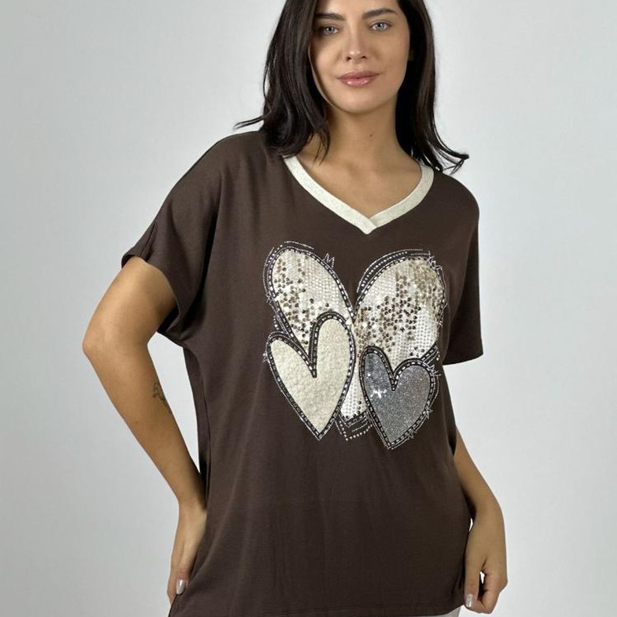 ENIGMATICA BOUTIQUE - Polera Algodón Corazón Triple