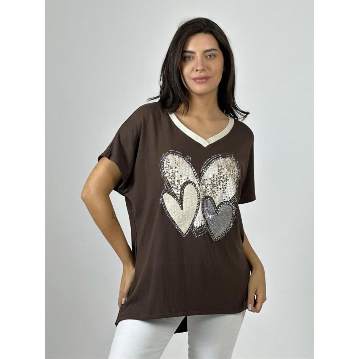 ENIGMATICA BOUTIQUE - Polera Algodón Corazón Triple