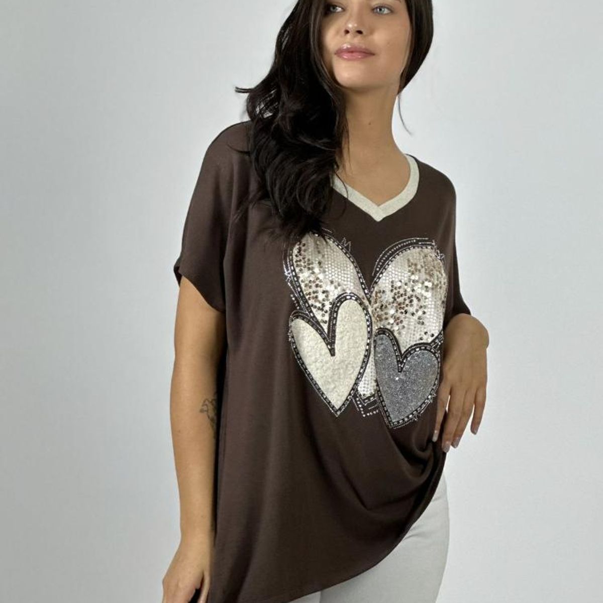 ENIGMATICA BOUTIQUE - Polera Algodón Corazón Triple