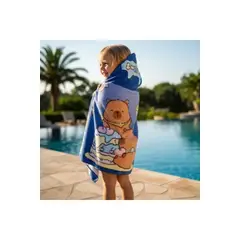 LOOK SHOP - Toalla Playa Piscina Niña Capucha Diseño Capibara Cupcake Celeste