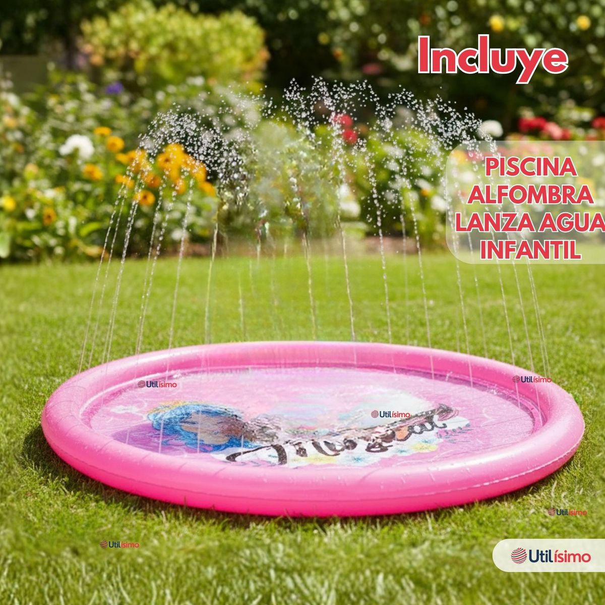 LINE - Alfombra Piscina Agua Rociador Para Niña Color Rosado 170 cm