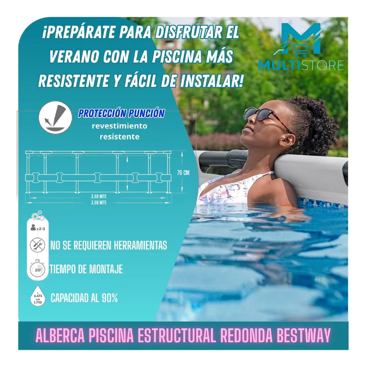 BESTWAY - Alberca Piscina Estructural Redonda Bestway Gris 366mts