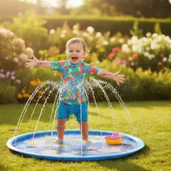 LINE - Alfombra Piscina Agua Rociador Para Niño Color Azul 100 cm