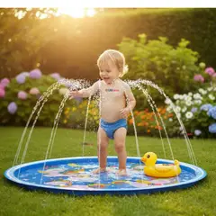LINE - Alfombra Piscina Agua Rociador Para Niño Color Azul 100 cm