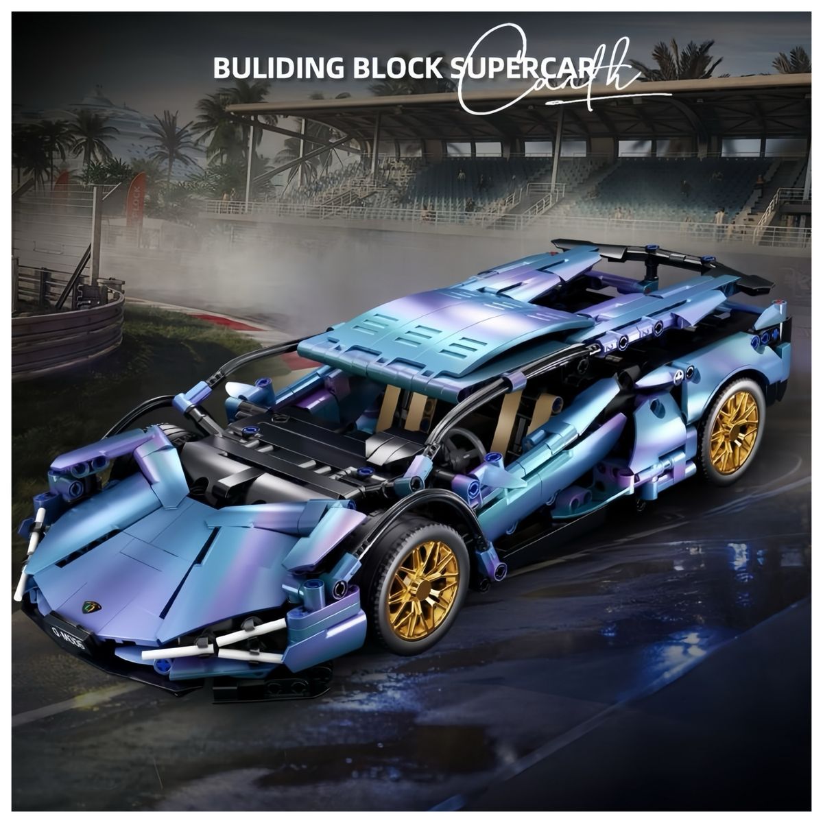 AZULAMAR - Azulamar Juguete Bloques De Coche Carreras Deportivo Regalo Lamborghini En Púrpura Degradado