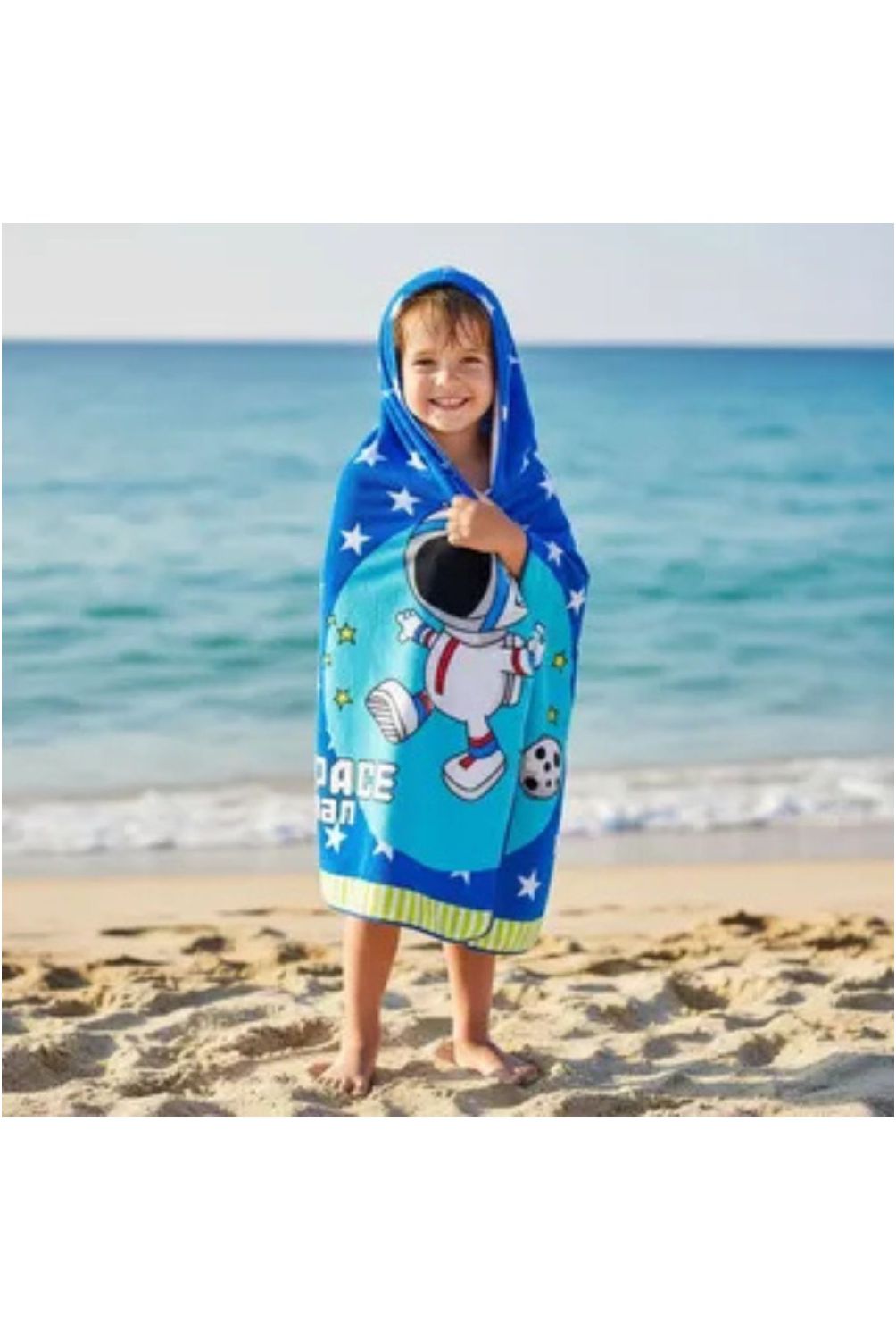 LOOK SHOP Toalla Playa Piscina Niño Capucha Diseño Astronauta Azul