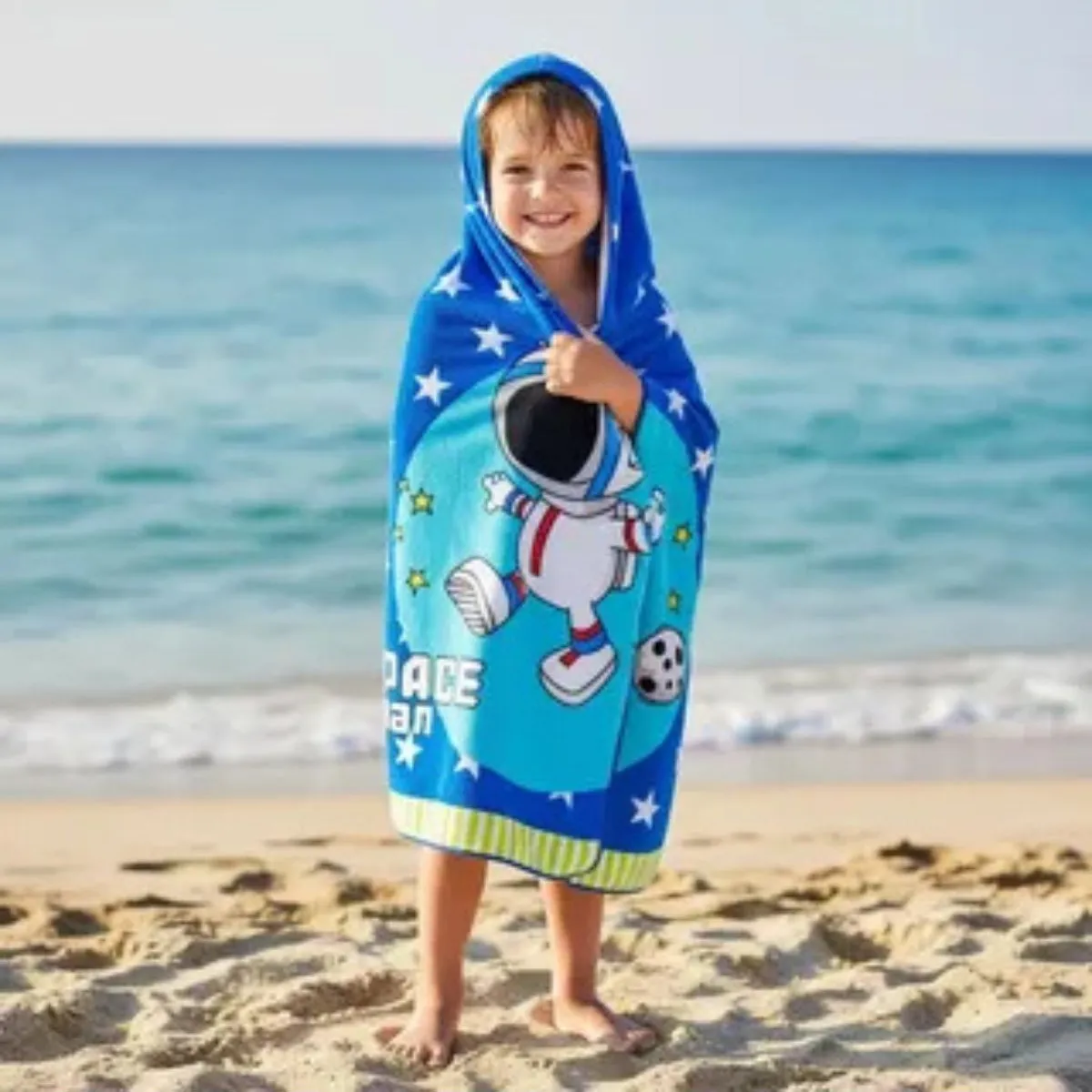 LOOK SHOP - Toalla Playa Piscina Niño Capucha Diseño Astronauta Azul