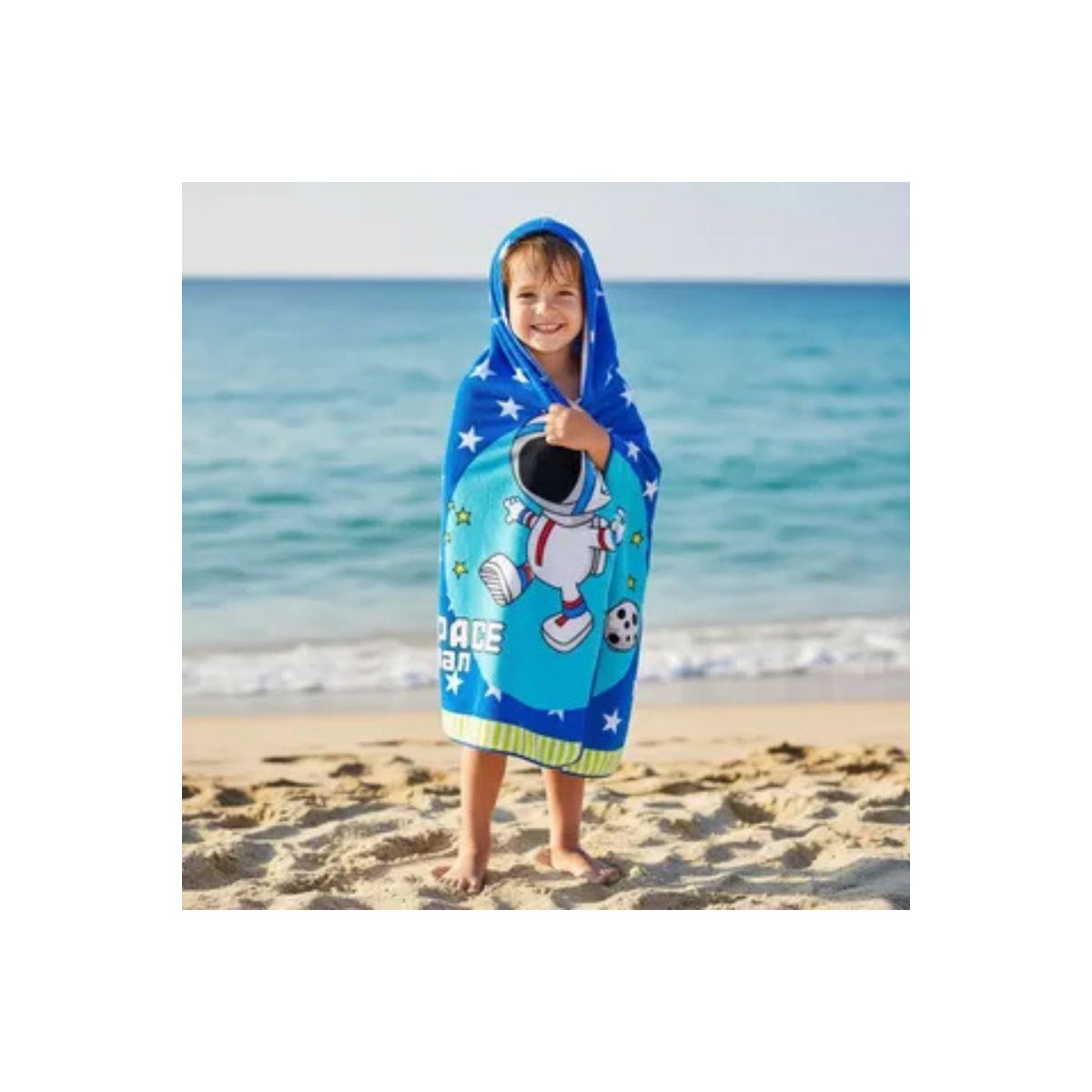 LOOK SHOP - Toalla Playa Piscina Niño Capucha Diseño Astronauta Azul