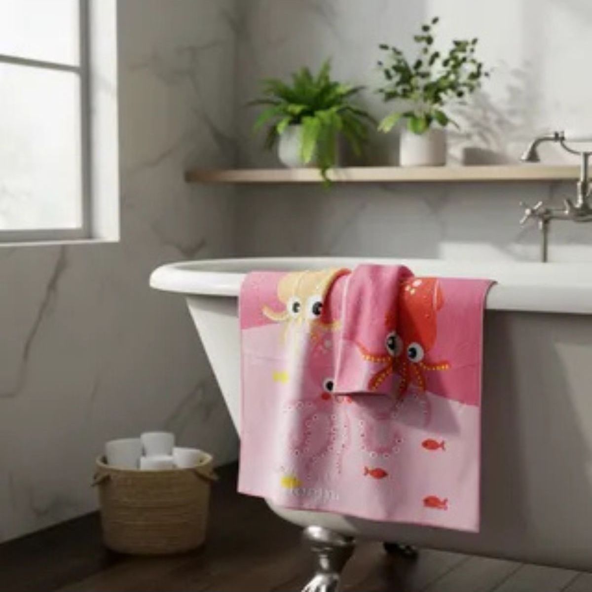 LOOK SHOP - Toalla Playa Piscina Niña Capucha Diseño Pulpo Rosa