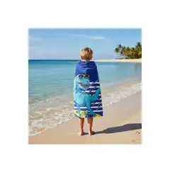 LOOK SHOP - Toalla Playa Piscina Niño Capucha Diseño Dino Lineas Azul