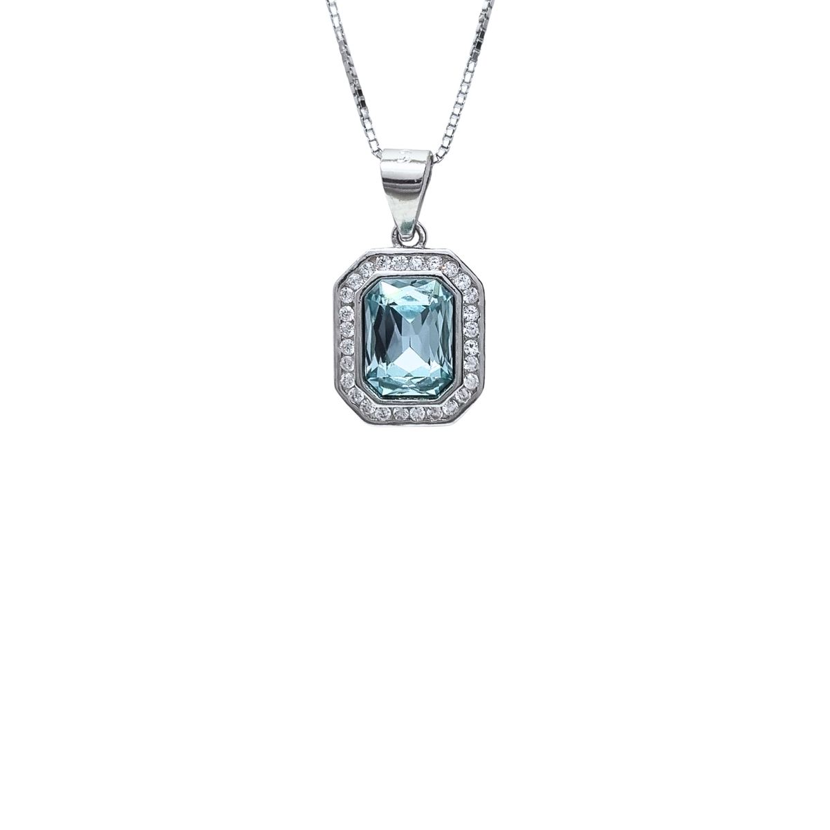 JOYAS LANDEROS - Collar + Aros Rectangular Agua Marina Rodinado 45cm Plata 925