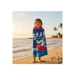 LOOK SHOP - Toalla Playa Piscina Niño Capucha Diseño Tiburon Azul